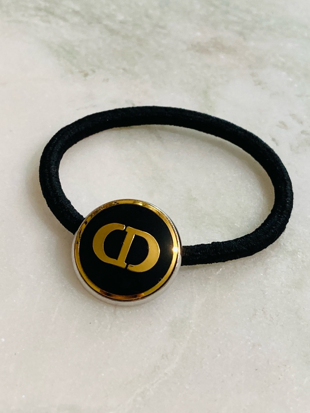 Dior Button Charm Hair Tie Upcycled